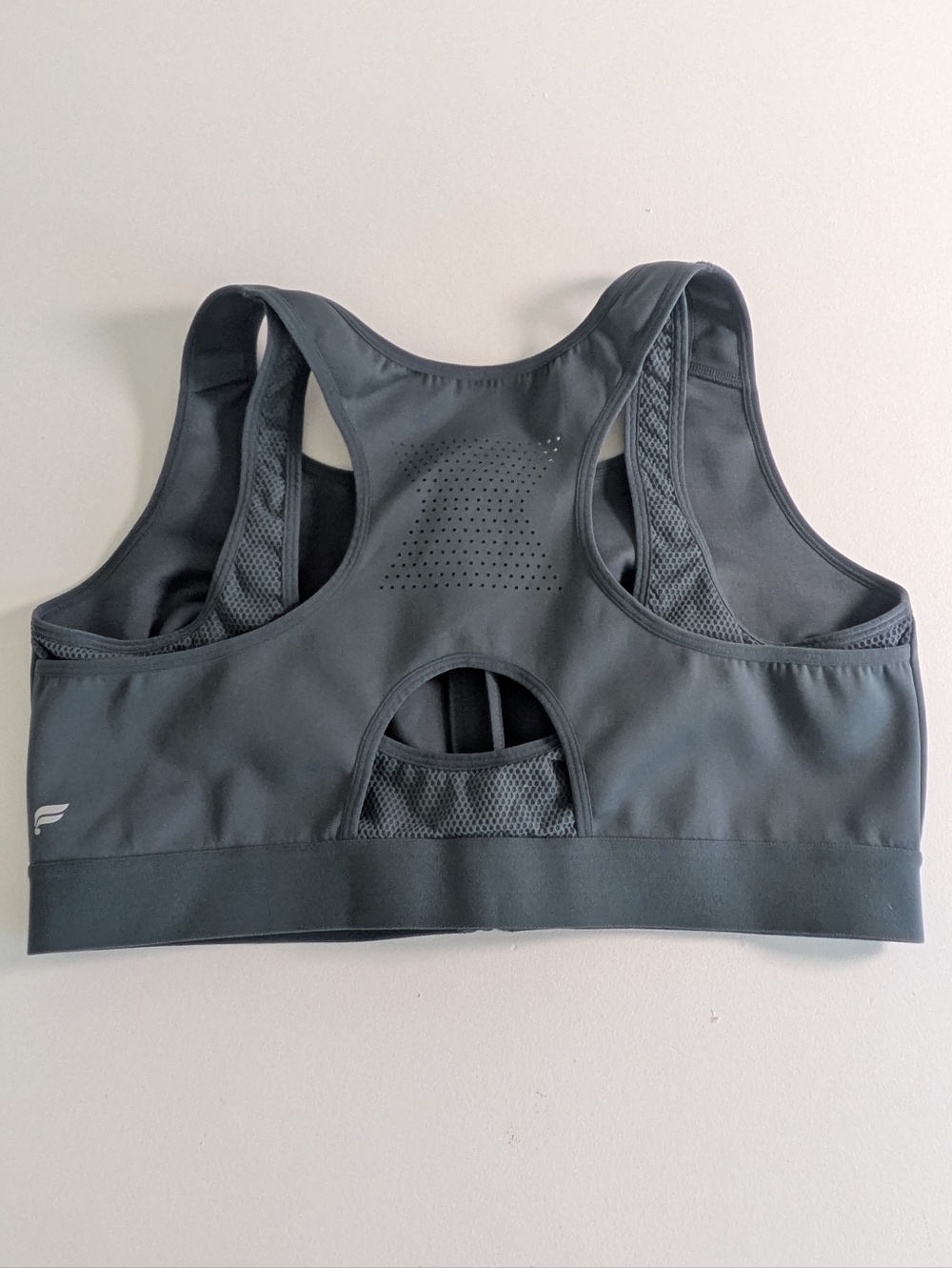 Fabletics Grey Zip‑Front Sport Bra Racerback Mesh Medium Support Sz L Green Gray